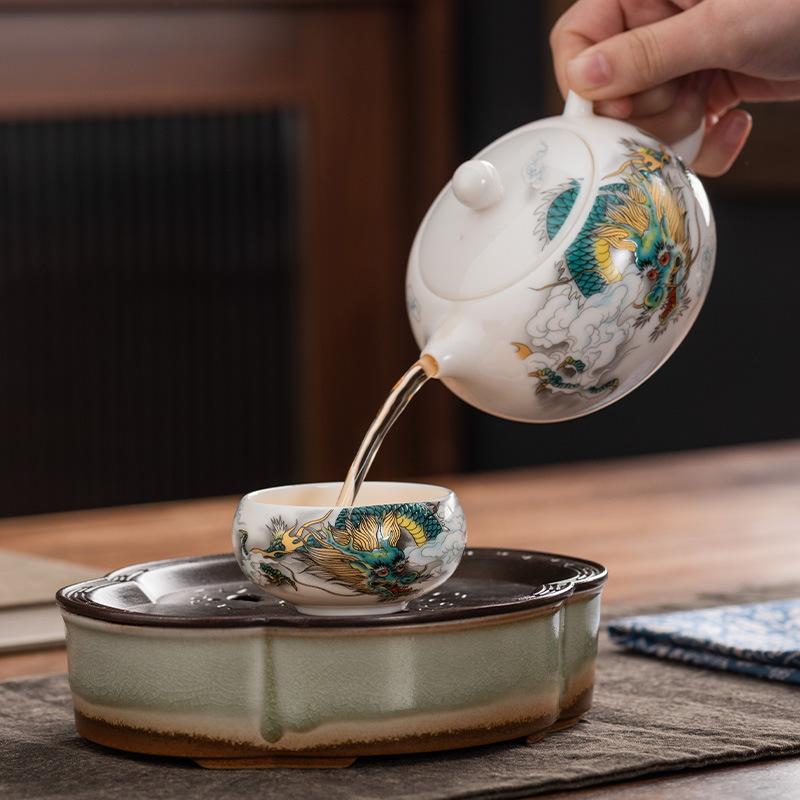 High-grade ceramic teacup Kung Fu cup owner Dragon Year limited hand-painted suet jade white porcelain single cup tea set accessories