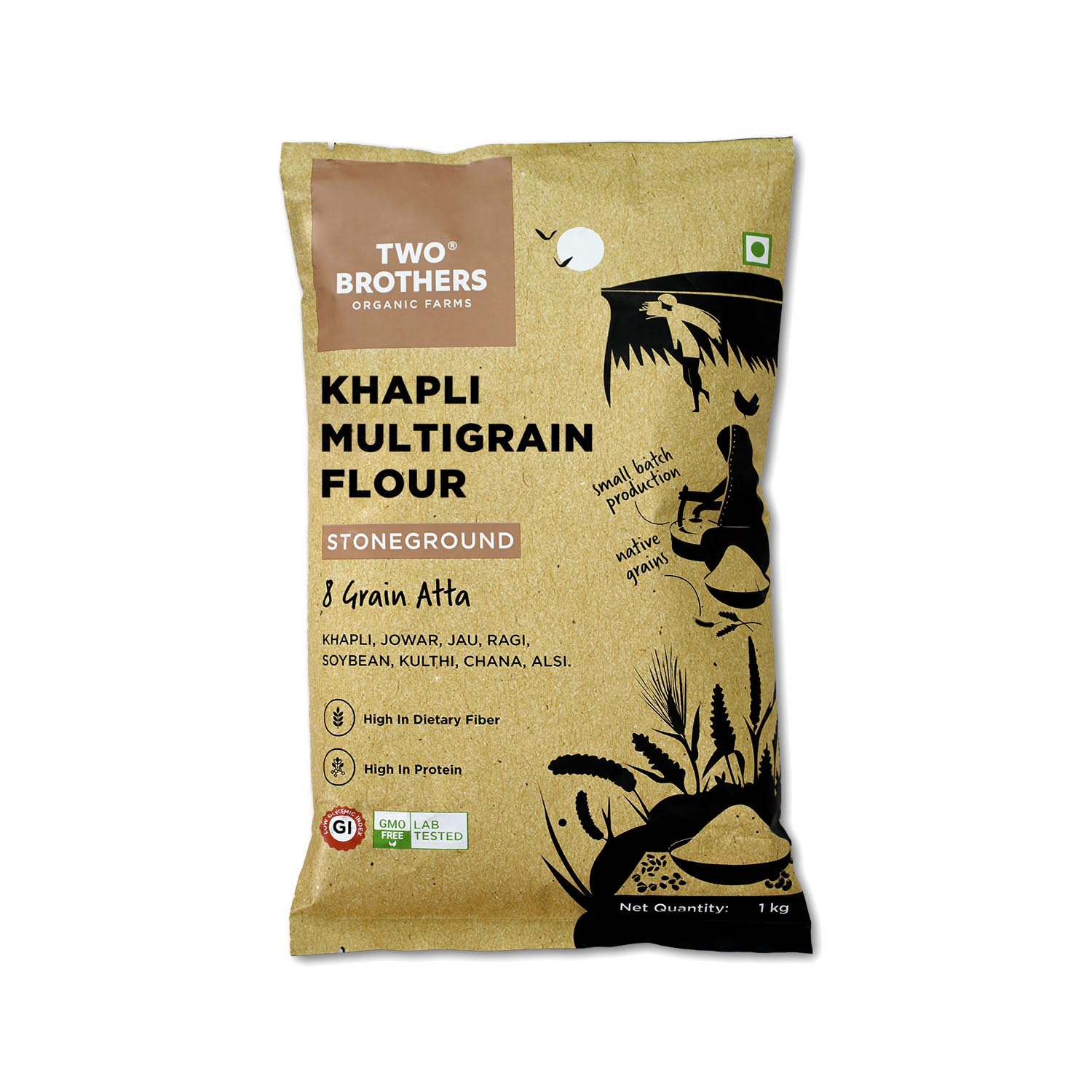 Two Brothers Organic Farms Khapli Multigrain Atta 1 Kg (Pack of 1) High Fiber Low GI Flour Mix