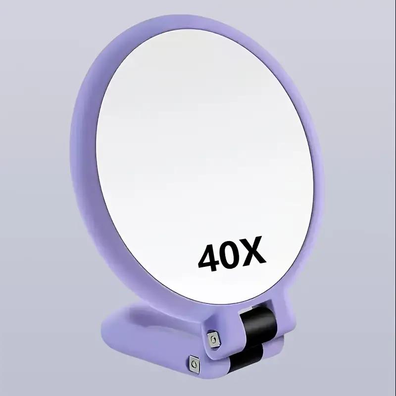 40X Magnification Dual-Sided Handheld Mirror with 360° Adjustable Stand & Travel Case - Foldable Makeup Mirror for Precision