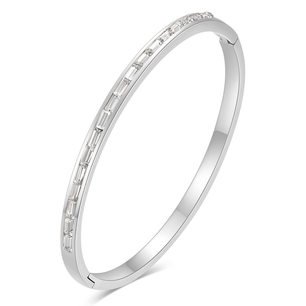 European American Fashion Simple 4MM Zirconium Stainless Steel Open Bangle