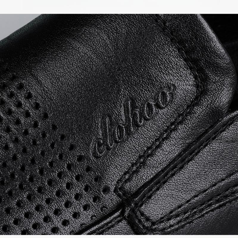 Men's Leather Casual Shoes Breathable Hollow Slip on Lazy Driving Shoes Office Fashion Shoes