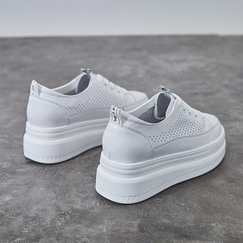Little white shoes women's 2025 spring and summer hollow women's shoes simple and breathable 33-34 small size shoes thick sole inner height increase 