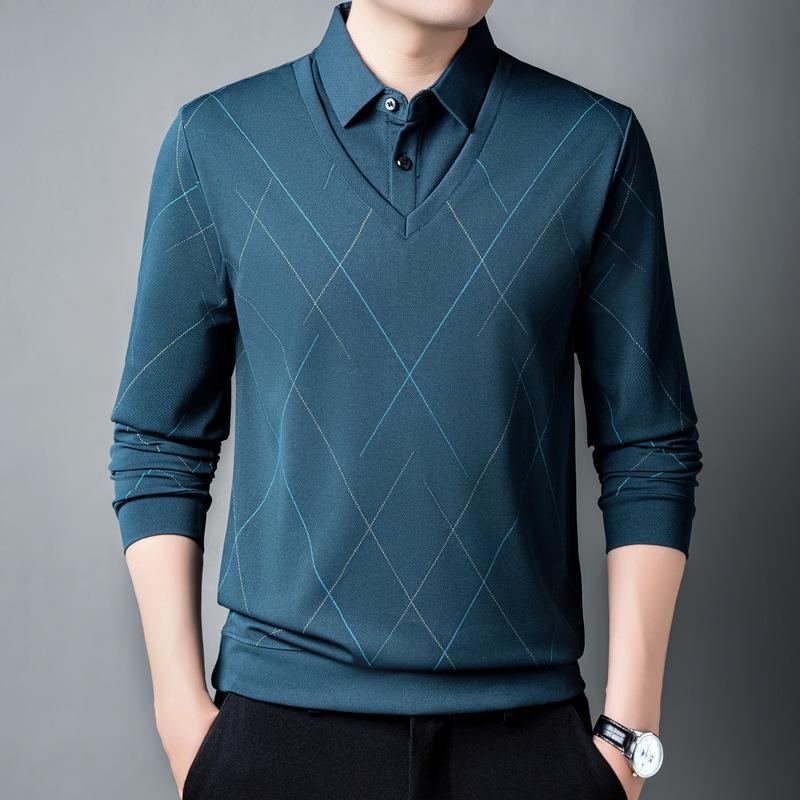 

Повседневная мужская рубашка поло с длинным рукавом, воротник с лацканами, слегка эластичная трикотажная ткань, отделка пуговицами, классический крой - коллекция весна/осень 3XL