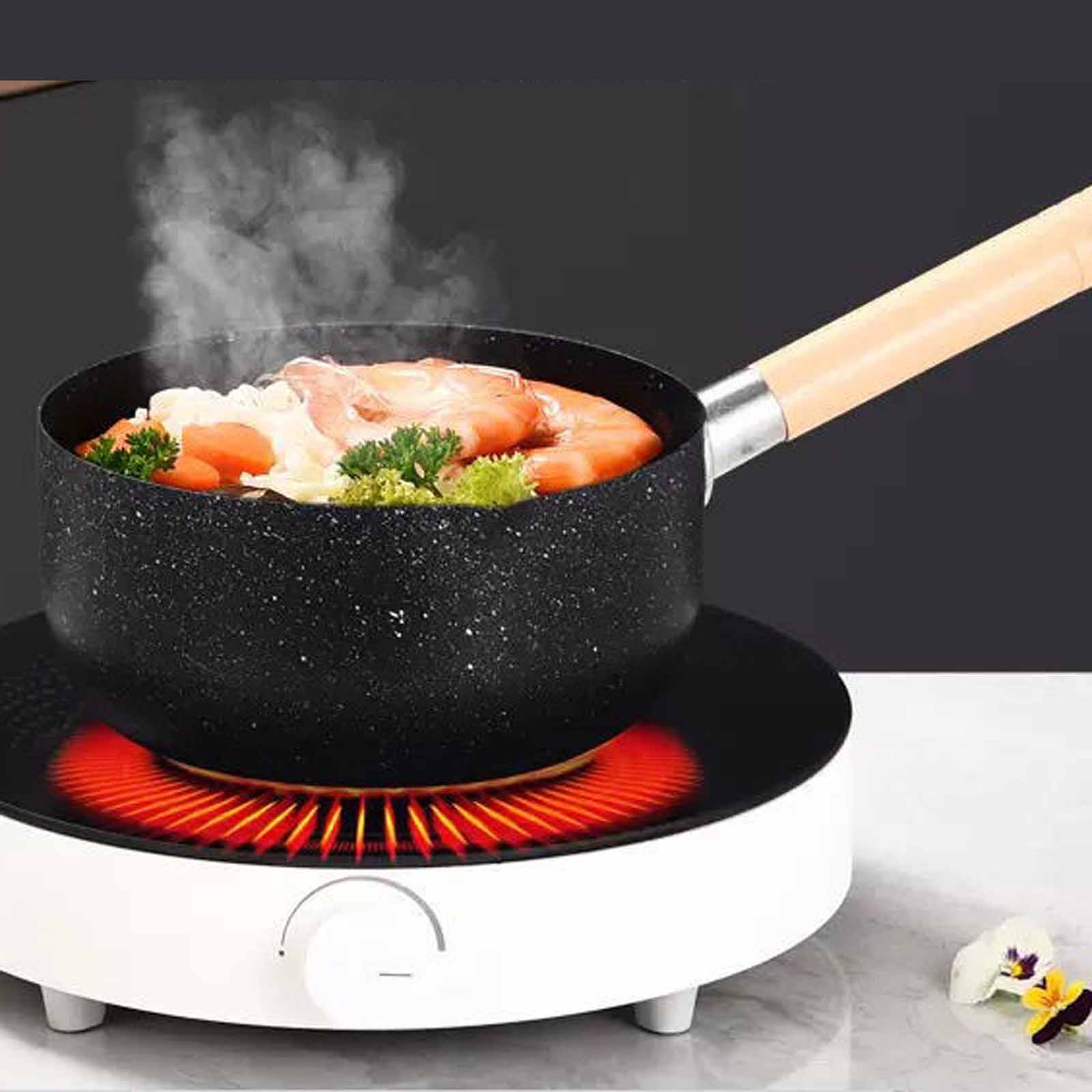 

Антипригарна пласка каструля для молока, Маленький кухонний посуд для приготування локшини, молока, швидкої локшини, Сумісна з індукційною плитою S чорний