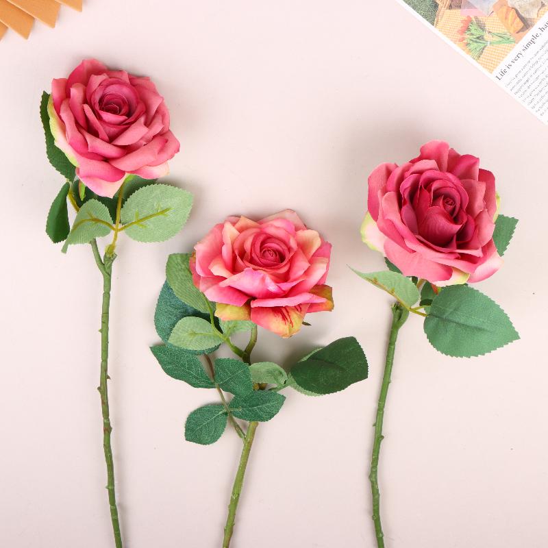 3Pcs Artificial Rose Flower Single Stem Fake Rose For Proposal Wedding Bouquet Home Party Table Centerpiece Decoration