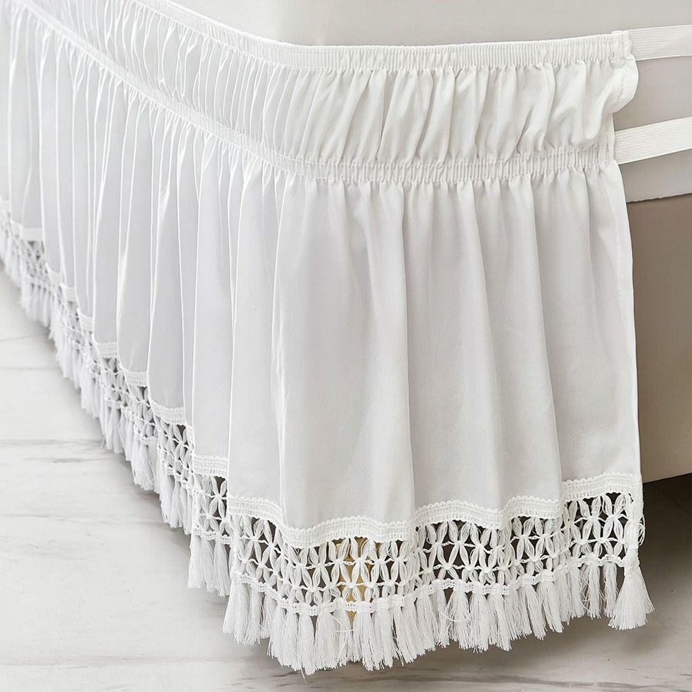 Solid Color Bed Skirts Fade Resistant Wrinkle Resistant Bed Ruffles Wrap Comfortable Breathable Bed Cover Protector