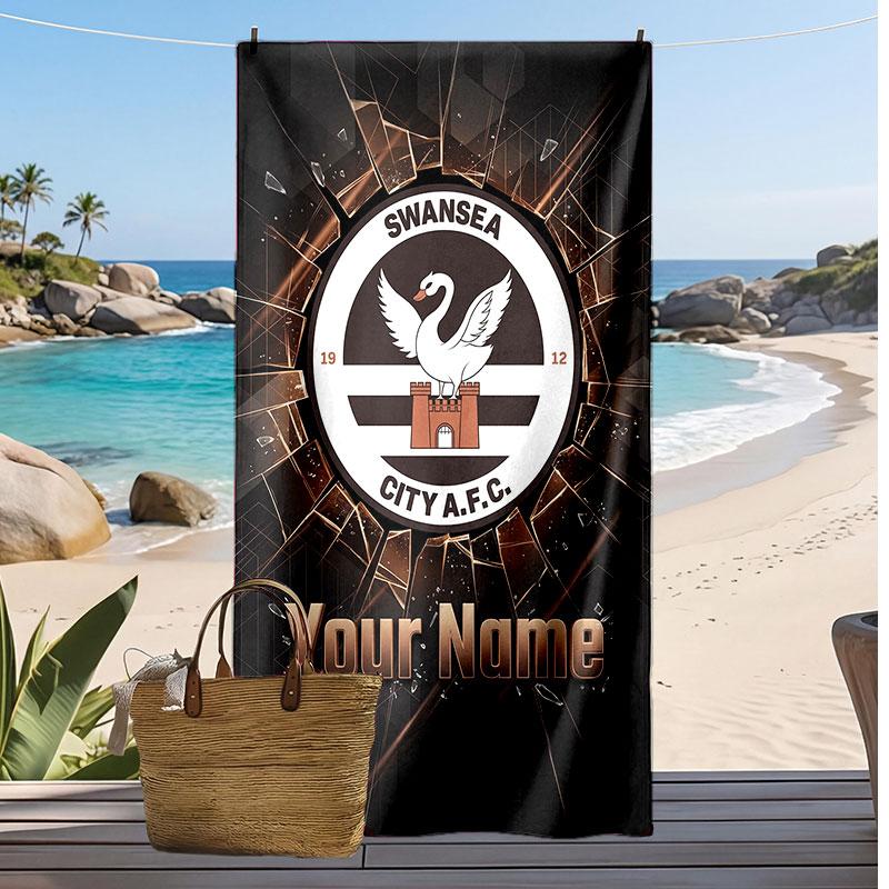 Swansea City FC Personalisiertes Bedrucktes Strandtuch Fußballlogo Unterstützung Benutzerdefinierter Name Text Absorptionsfähiges Handtuch für Sport Reisen Besonderes Geschenk