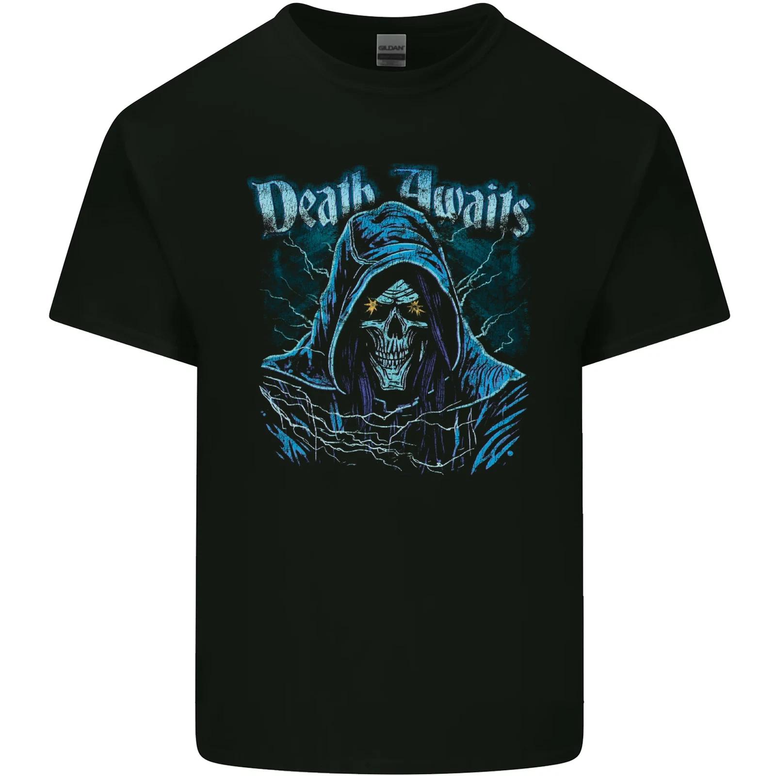 Death Awaits Evil Grim Reaper Skull Kids T-Shirt Childrens 3XL