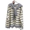 Korean Style Plus Size Shawl & Wide Stripe Top for Women - Spring/Autumn, 300 Jin, Loose Fit, Age-Reducing, Thin Round Neck Sweatshirt