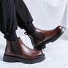 Inner Height Increasing Brock Chelsea Boots Men's High Top Leather Shoes Gouging British Martin Boots 2113-R