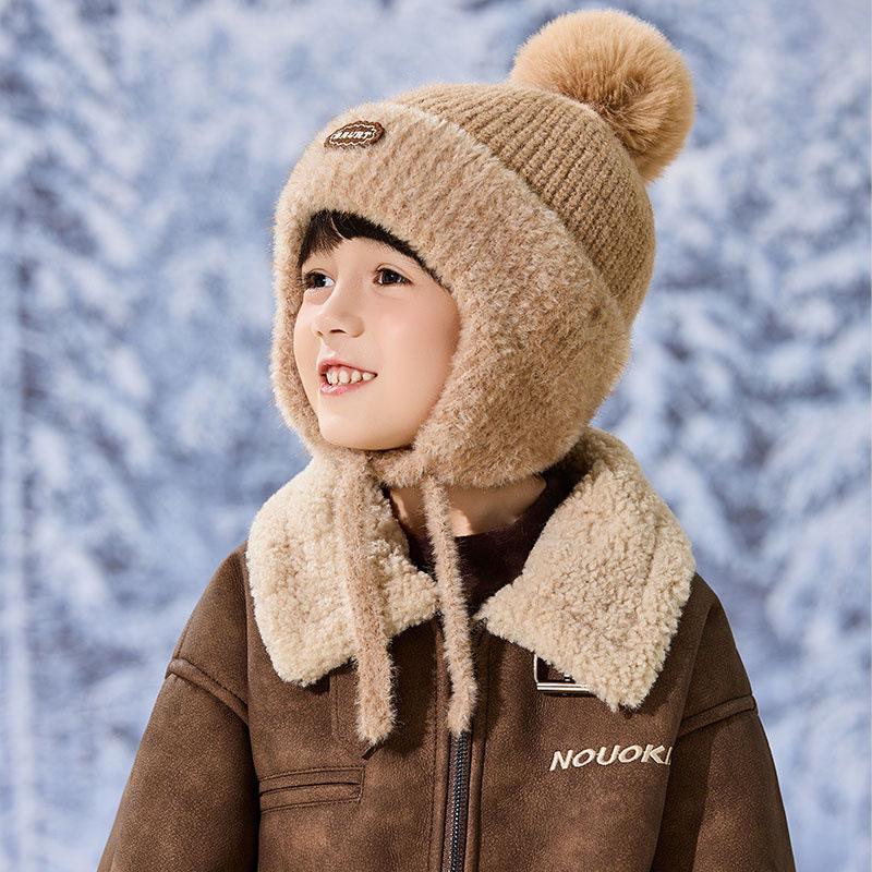 

Дитяча вовняна в язана шапка з вушанками в корейському стилі на осінь та зиму One Size хакі