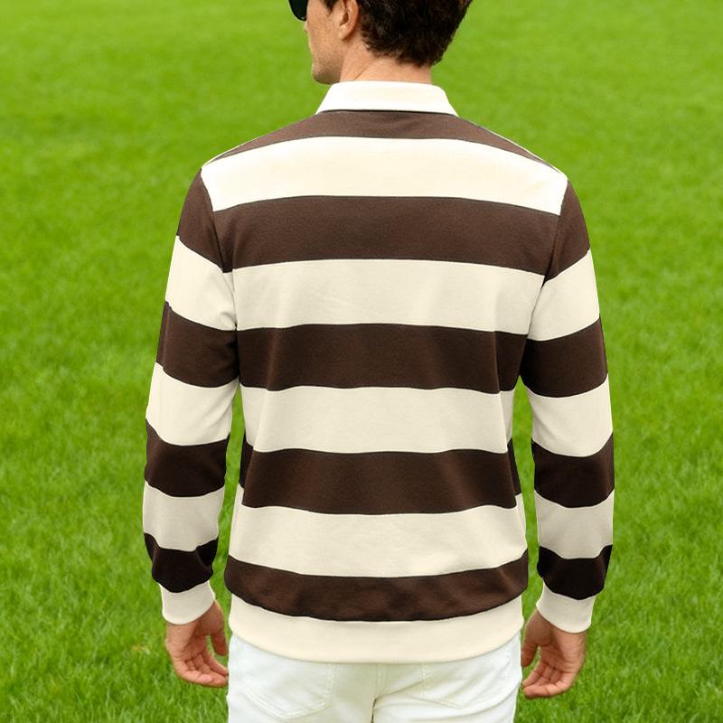 Neues Herren Langarm-Poloshirt: Lockerer Schnitt, Leichtgewicht, Lässiges Streifen-T-Shirt im reifen Stil