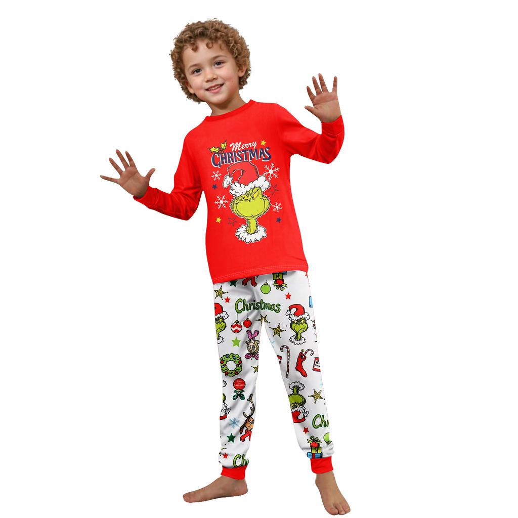 Christmas Print Family Matching Pajama Set Long Sleeve Long Pants Neck for Women Men and Kids