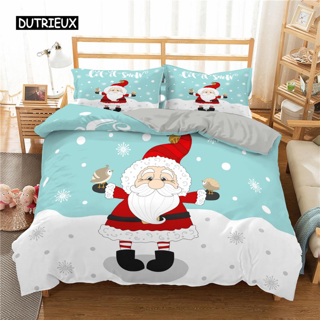 Santa Claus Print Duvet Cover for Adult Kids Microfiber Bedding Set Pillowcase Christmas Decor Quilt Cover 2/3pcs King Twin Size