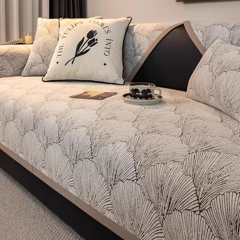 Chenille Sofa Cover Floral Print Modern Sofa Cushion Mat All-season Universal Couch Towel For Living Room Furniture Protector