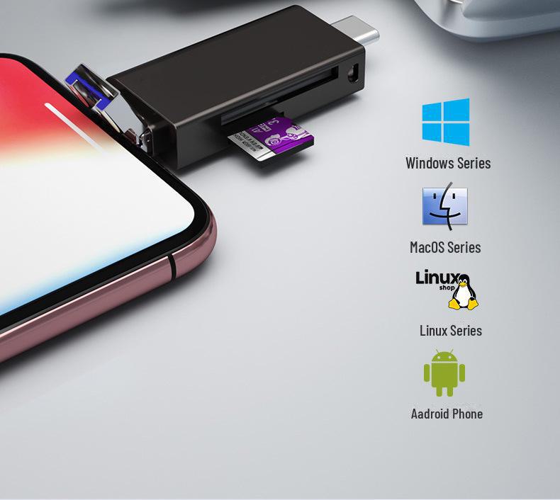 Metal OTG Card Reader for TF/SD Cards - Compatible with Apple, Android Type-C, and USB 2.0 Devices