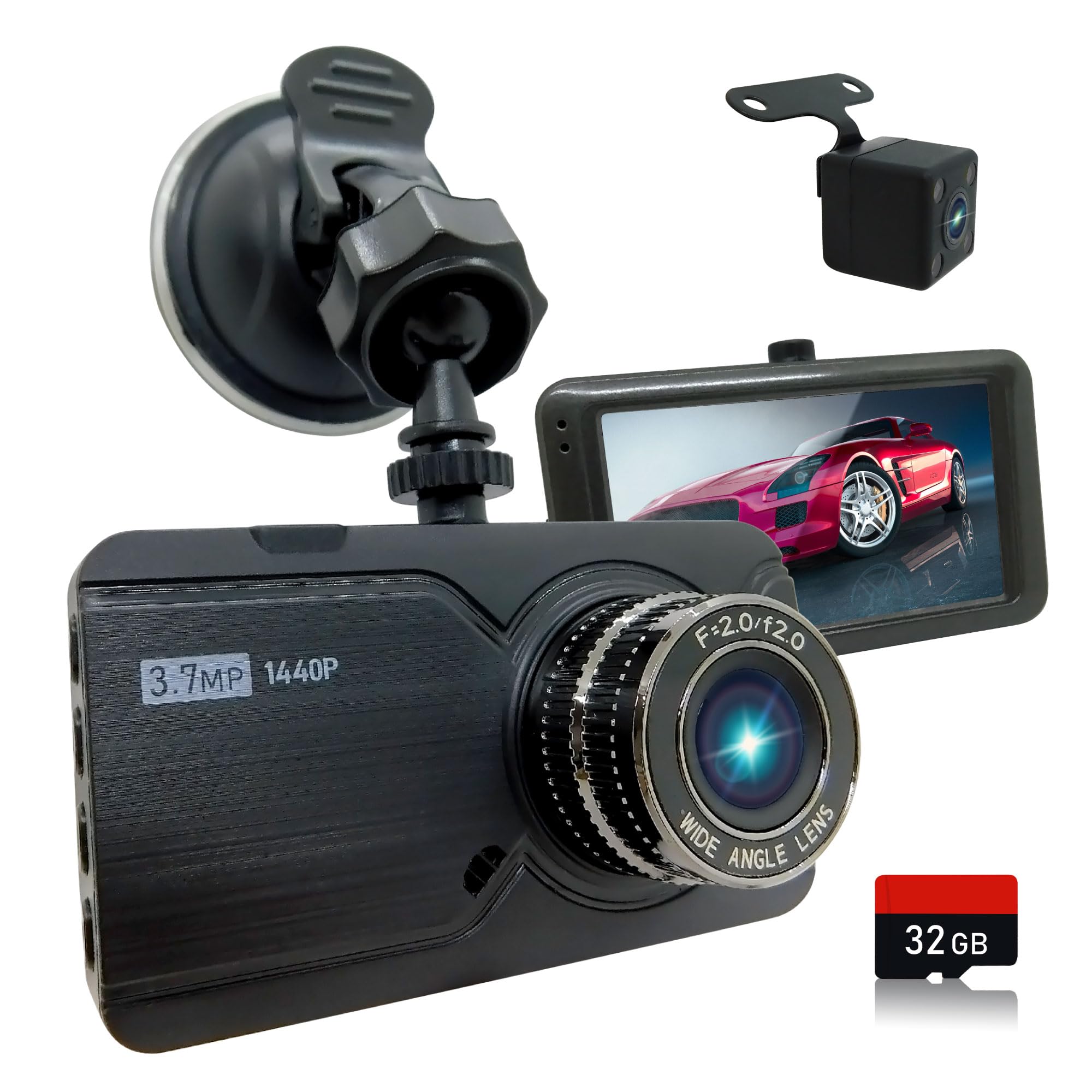 

Видеорегистратор Broadwatch, Фронтальная и задняя камера, 1440P Full HD, 3,6 мегапикселя, Широкий угол обзора,