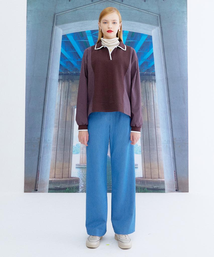 THE STUDIO K Pique Long Sleeve Top_Brown