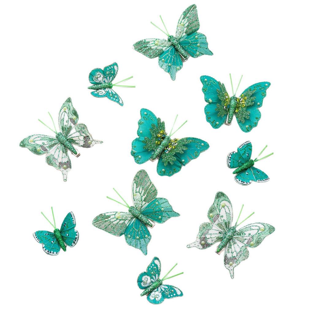 10PCS 5-7cm Simulation Butterfly Fabric Feather Color Butterfly Combination Set Christmas Decoration Small Gift Christmas Tree Ornament
