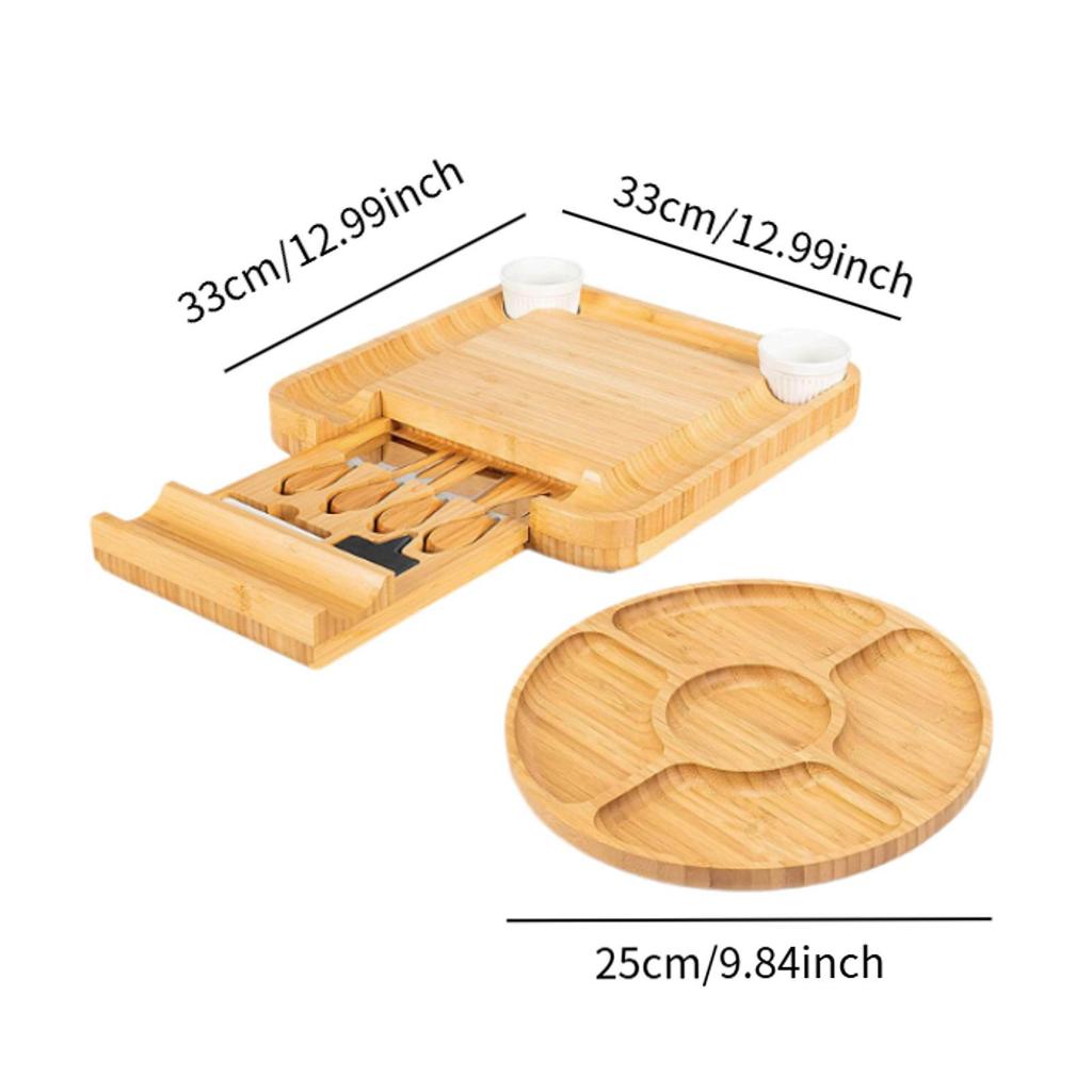 Serving Cheese Tray Bamboo Board for Housewarming Celebration Wedding with round plate