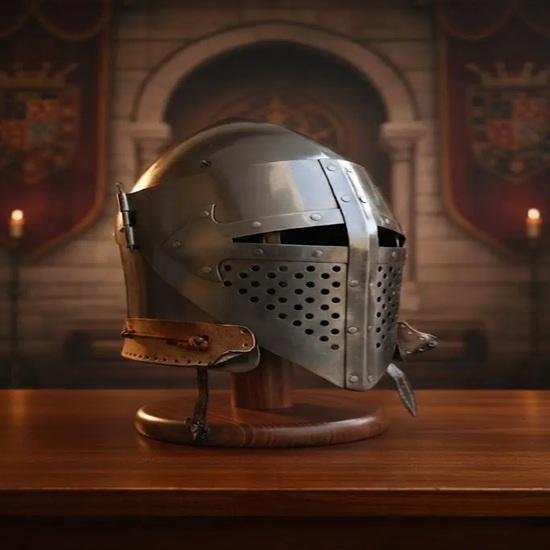Medieval Barbute Bascinet Helmet, 18GA Steel Crusader Knight Helmet for LARP, SCA, Reenactment Cosplay Event