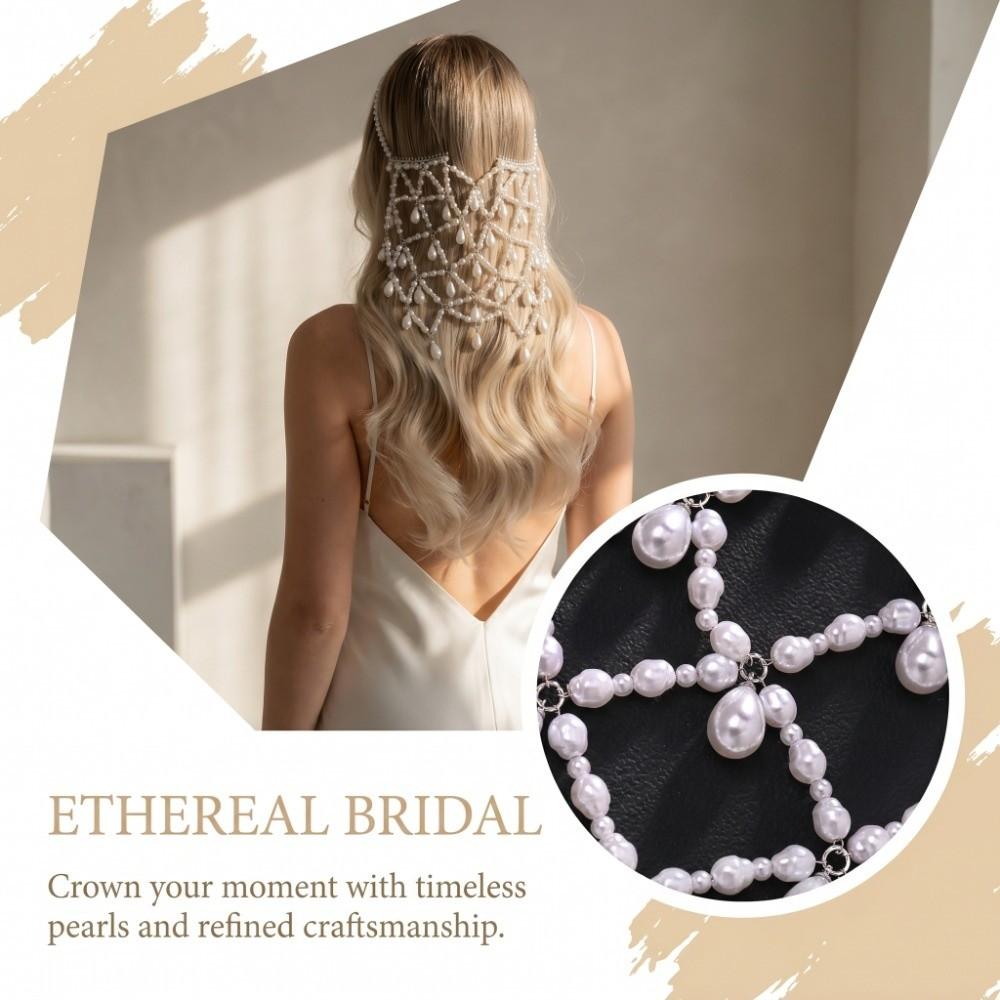 Elegant Pearl Mesh Headpiece Boho Pearl Hair Chain Vintage Beaded Headpiece Bridal Wear