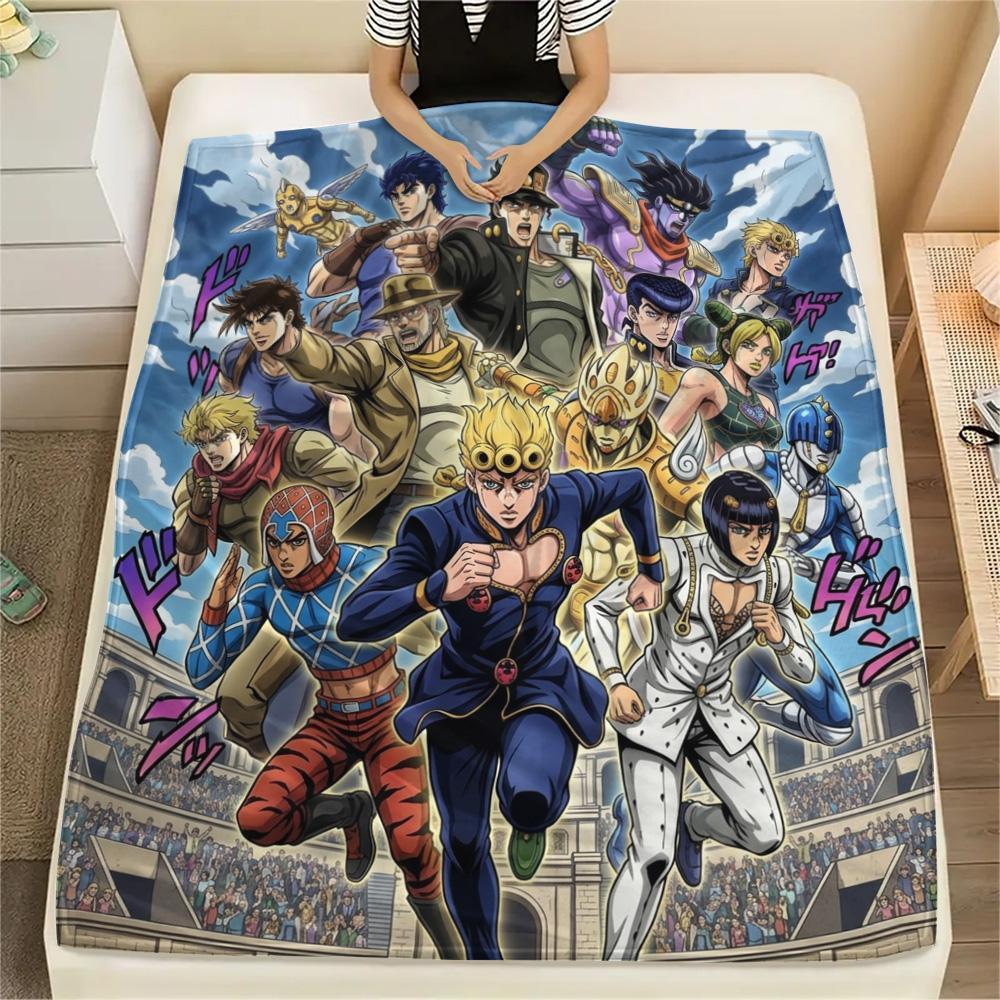 1PC Jojo'S Bizarre Adventure Patterned Flannel Blanket Suitable For All Seasons For Home Decor Warmth And Comfort Gifts Holiday Present