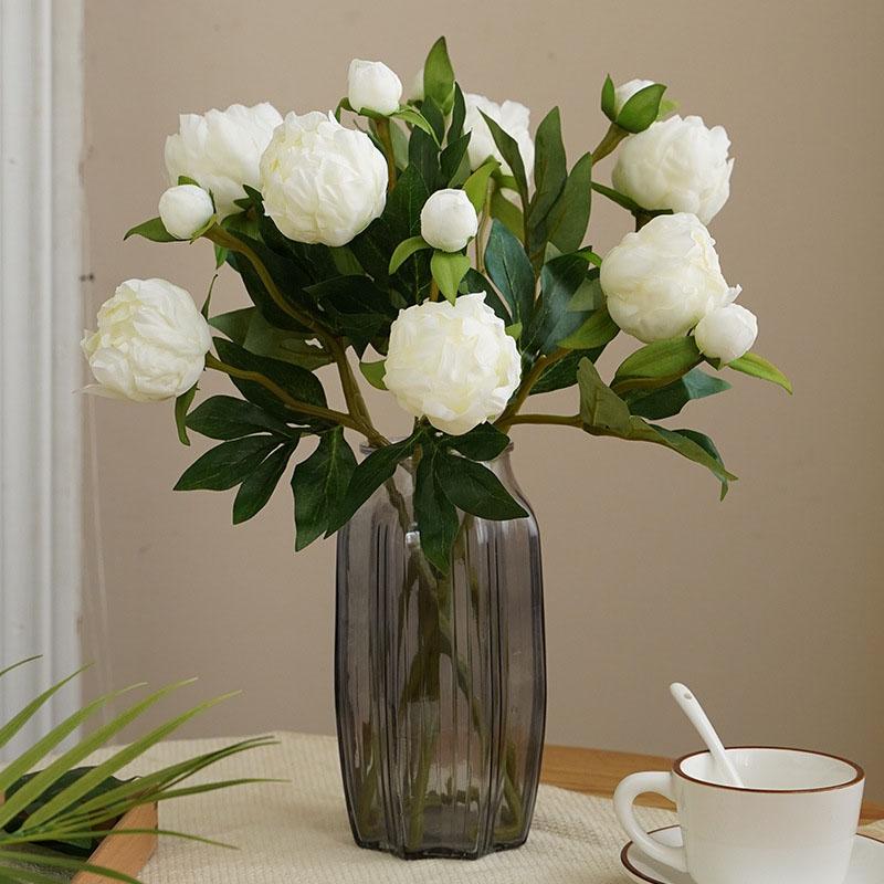 High Quality Simulation 2 Heads Bud Core Peony Silk Home Living Room Dining Table Wedding Decoration Fake Artificial Flower