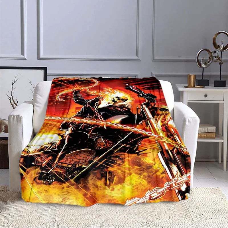 Flame Skeleton Motorcycle digital-printed polyester Bedroom velvet flannel cover blanket Fleece soft cover blankets for beds
