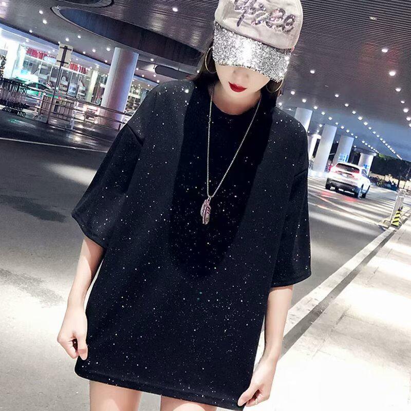 Summer 2025 Starry Sky Baby's Breath Sequin Loose T-Shirt