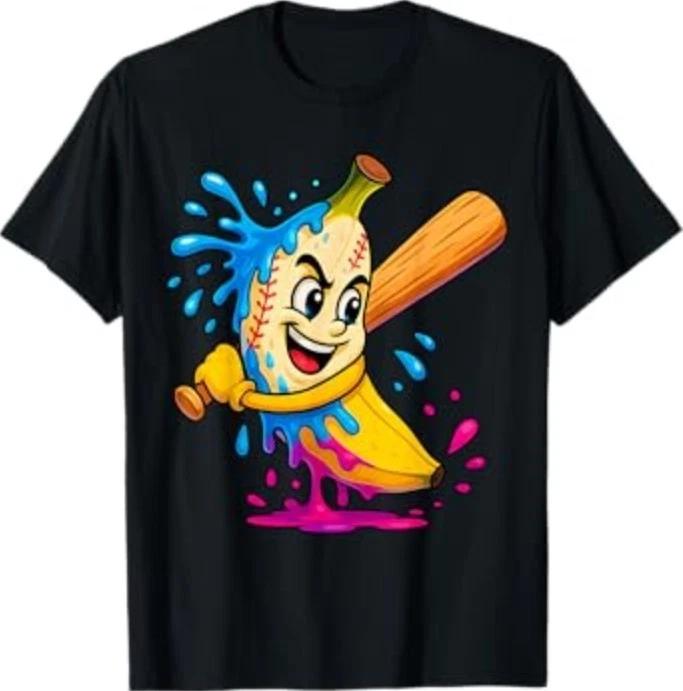 

Funny Banana Baseball Ice Cream Drip Fruit Sport Player T-Shirt XL