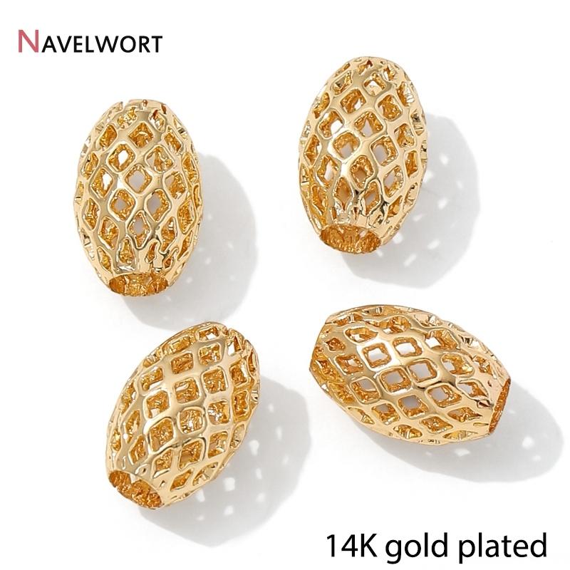 14K/18K Vergoldete Hohl-Abstandshalter-Perlen, Trennstück für Perlen, Ovale lose Perlen für Armbandherstellung Zubehör, Schmuckzubehör