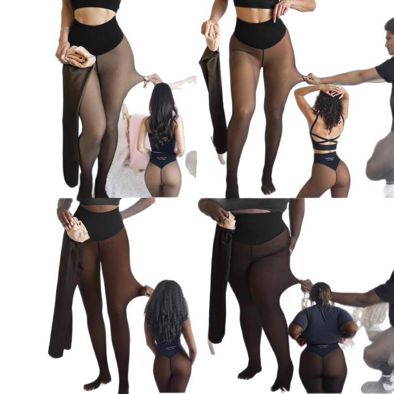 

European & American Plus-Size Transparent Skin Base Leggings - One-Piece Thickened Style L (140-170 lbs)