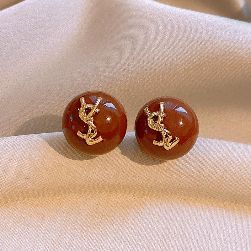 Love Geometric Artificial Tiger's Eye Stone Stud Earrings Retro Maillard Earrings Light Luxury Earrings