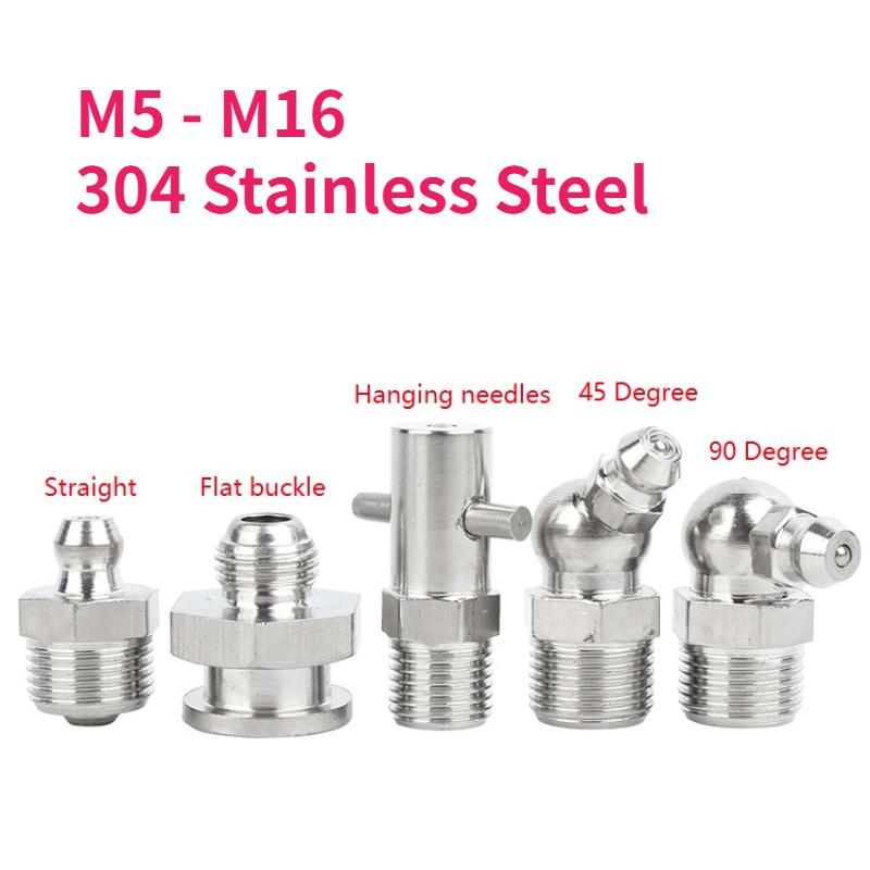 Metric & Imperial Thread Zerk Grease Fittings 304 Stainless Steel Straight Elbow Grease Nipple Lubrication Connector 10Pcs