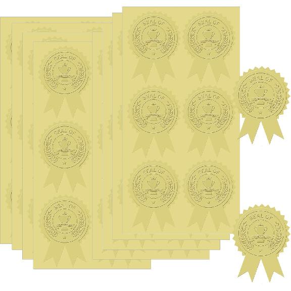 Ribbon Embossed Seal and Gold Foil Certificate Seal 250 Pcs Achievement Ribbon Certificate Stickers Gold Award Sticker - Embossed Gold Stickers for