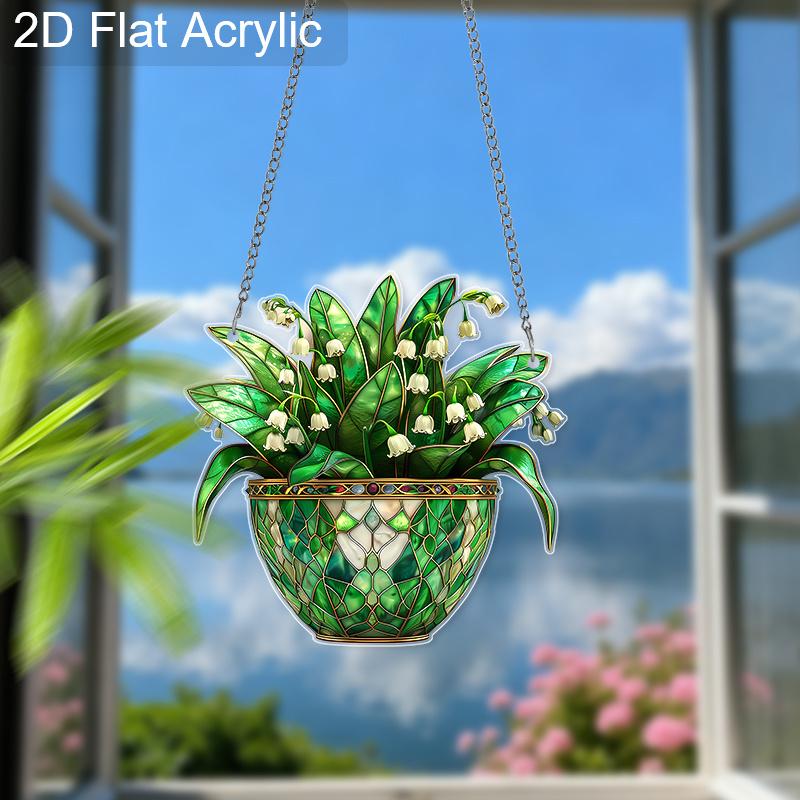 Acrylic Lily of the Valley Potted Plant Suncatcher Stained Glass Effect Window Hanging Ornament Flower Lover Gifts