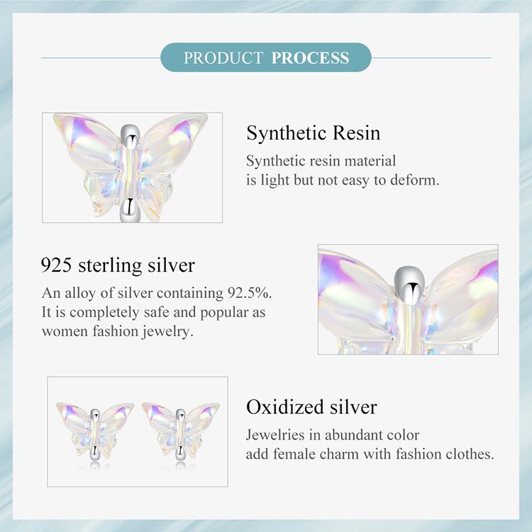 WOSTU Autentiske 925 Sterling Sølv Delikate Fargerike Sløyfe Resin Øredobber for Kvinner Smykkegave