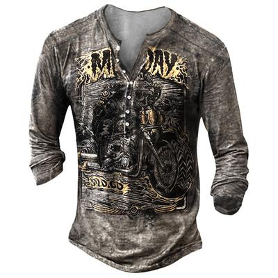 T-shirt à manches longues et boutons pour homme, imprimé numérique 3D, style hip-hop, décontracté, sport, col rond, printemps automne