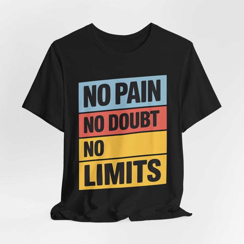 No Pain No Doubt No Limits Unisex Tshirt Motivational Typography Graphic Tee