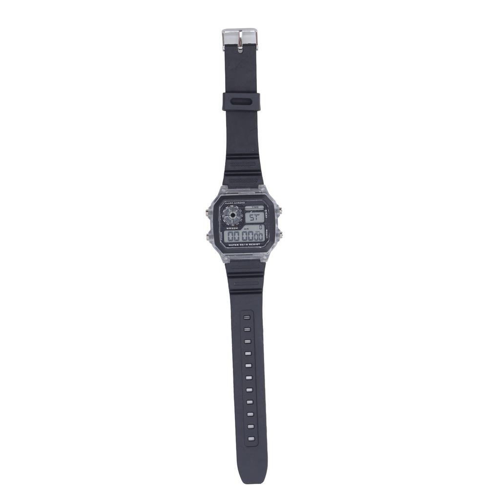 Electronic Sports Watch 12 24 Hours Waterproof Digital Wrist Watch with Luminous Alarm Timing Function Transparent