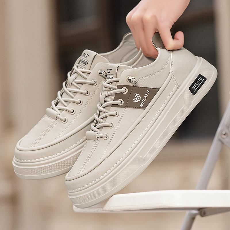 Men'S Shoes Autumn Tide Brand High-End White Shoes Heightening Sports And Leisure Leather Board Shoes