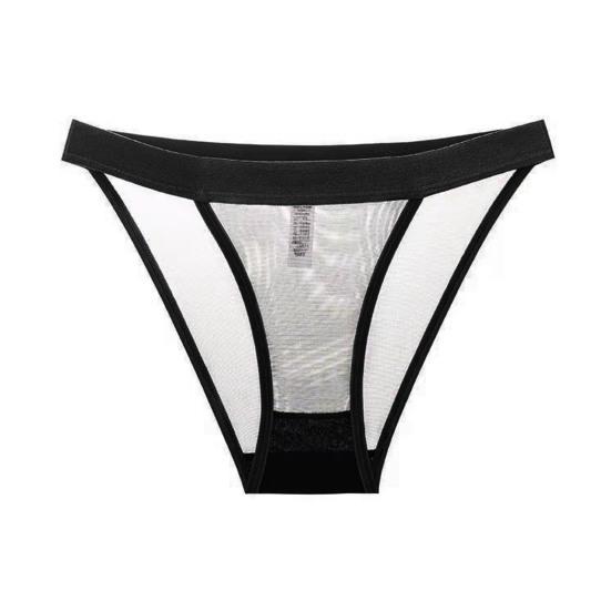 Women Sexy Briefs Low-rise Elastic Waistband Seamless Mesh Yarn Underwear Solid Color Lightweight Panties