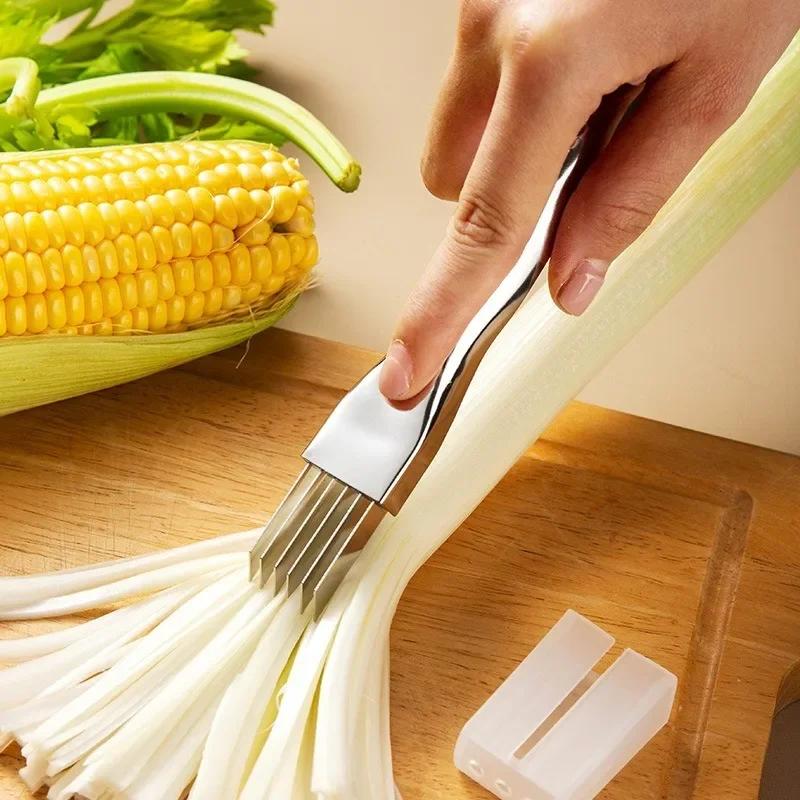304 Stainless Steel Chopped Green Onion Knife Scallion Slicer Vegetable Shredders Slicer Curved Handle Design Kitchen Gadgets