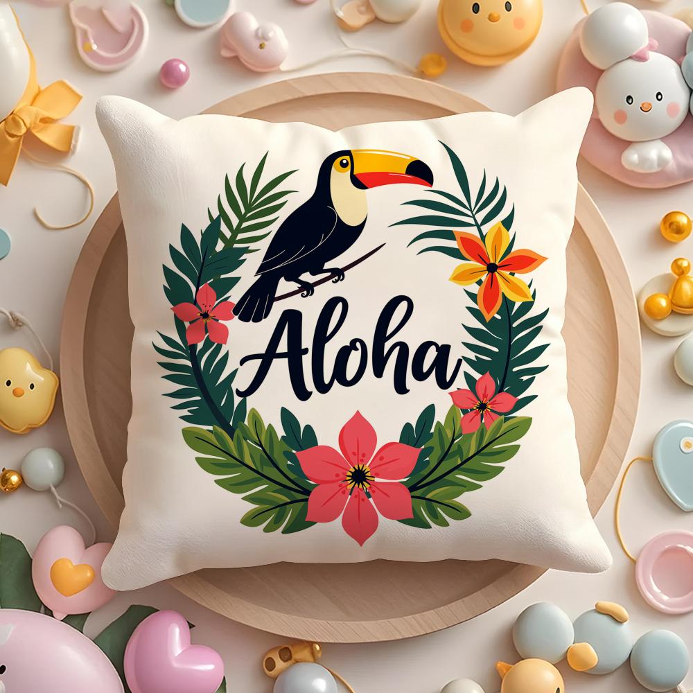 Aloha Hibiscus Design Cushion Cover Plush Fabric Soft Double-Sided Printed Sofa Warm Winter Home Gift Pillow Case