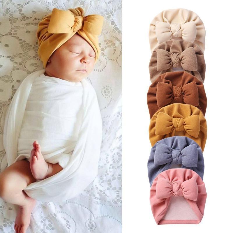 New Autumn and Winter Imitation Cashmere Baby Pullover Hat Filled with Cotton Bow Children's Hat Baby Fontanelle Tire Cap