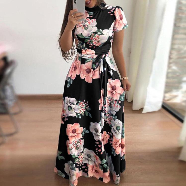 Elegante Abito Lungo Estivo con Stampa Floreale Donna Maxi Tunica Festa Serale Abito da Sole