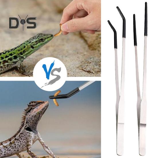 2 ks Nerezové kleště na krmení plazů s gumovou špičkou Dlouhá rovná zakřivená pinzeta Příslušenství k nádržím na dračí hady s vousy Potřeby pro terária