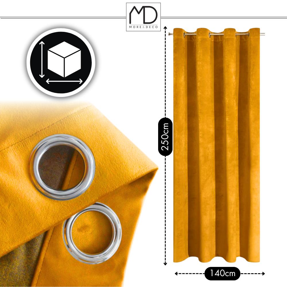 Aksamitna zasłona z przelotkami - musztardowa