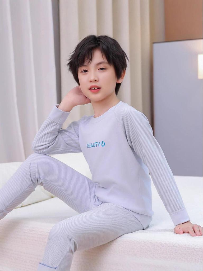 Kids' Raglan Color Block Long Sleeve Pajama Set - Autumn/Winter Warm Underwear for Boys & Girls